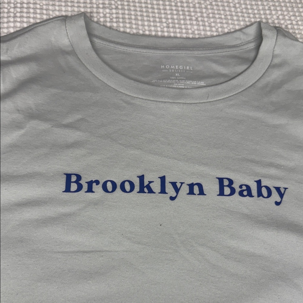 Brooklyn Baby Crewneck Tee - Blue on Light Gray - XL